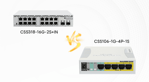 MikroTik's Compact Switch Showdown: CSS318-16G-2S+IN vs CSS106-1G-4P-1S Balancing Ports and Power